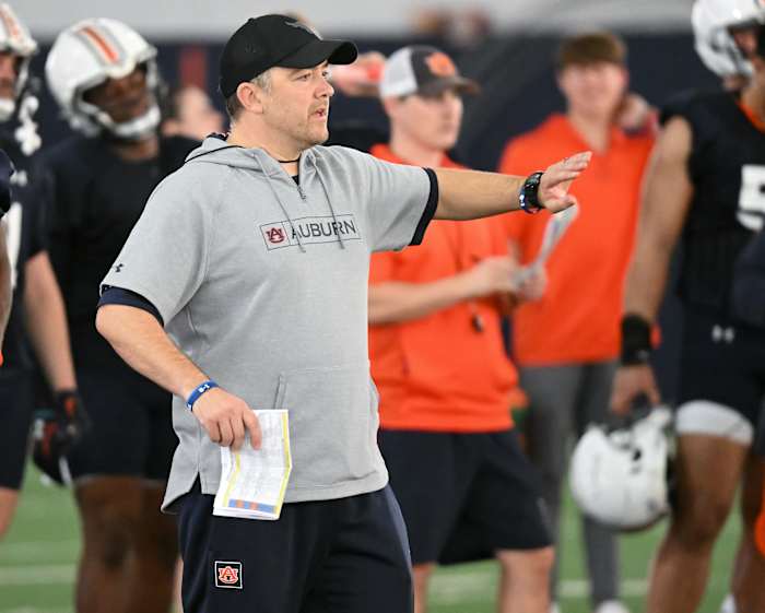 Coach Jeff Schmedding at Auburn football practice on Wednesday, March 16, 2022 in Auburn, Ala. Todd Van Emst/AU Athletics